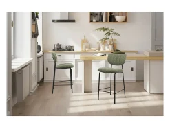Meublorama Cadeira de balcão VENTURA – Tecido sálvia – Pés em metal preto – Altura 97 cm – Estilo design/industrial^ Banco