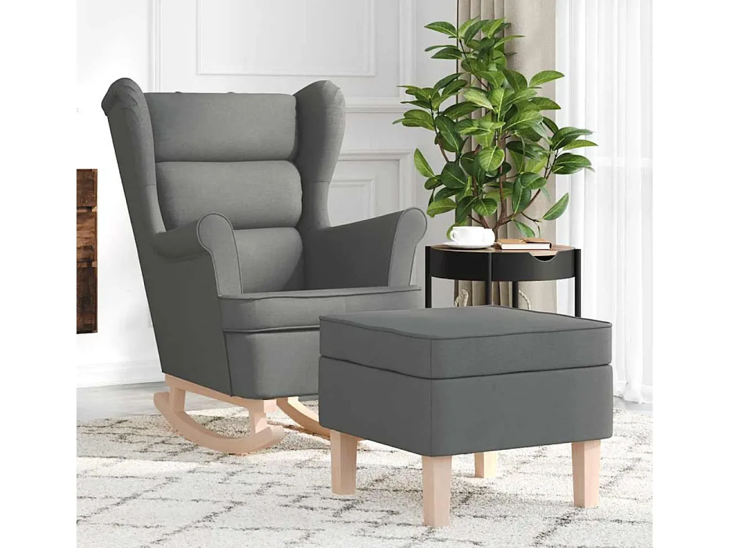 Poltrona| Cadeira de baloiço | Poltrona | Cadeira Relax com banco p/ pés tecido cinzento-escuro SHL734126 Cinza antracite
