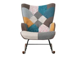 Poltrona*Hauss Spole Cadeira de baloiço com patchwork multicolorido e apoio para os pés 69,5 x 50 x 88,5 cm Castanho
