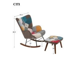 Poltrona*Hauss Spole Cadeira de baloiço com patchwork multicolorido e apoio para os pés 69,5 x 50 x 88,5 cm Castanho