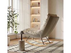 Poltrona| Cadeira de baloiço estofada com encosto ajustável para sala de estar - quarto, varanda - 83 x 72 x 93 cm Bege