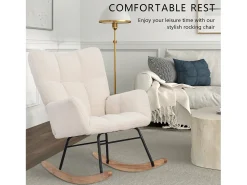 Poltrona* Cadeira de baloiço moderna em veludo Teddy Cadeira de baloiço com braços para sala de estar Quarto Varanda Carga máxima 113 kg Branco