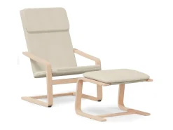 Poltrona| Cadeira de descanso com banco p/ pés tecido cor creme PT277882 Azul