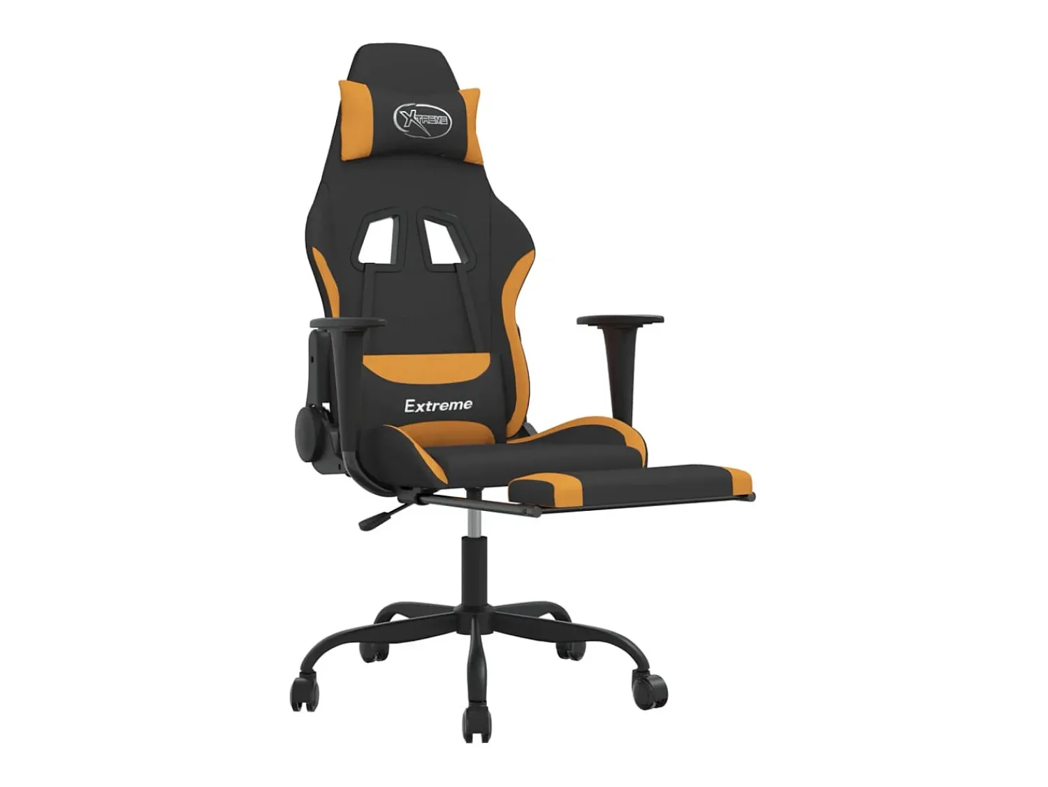 Poltrona|vidaxl Cadeira de gaming com apoio de pés tecido preto e laranja Cor de laranja