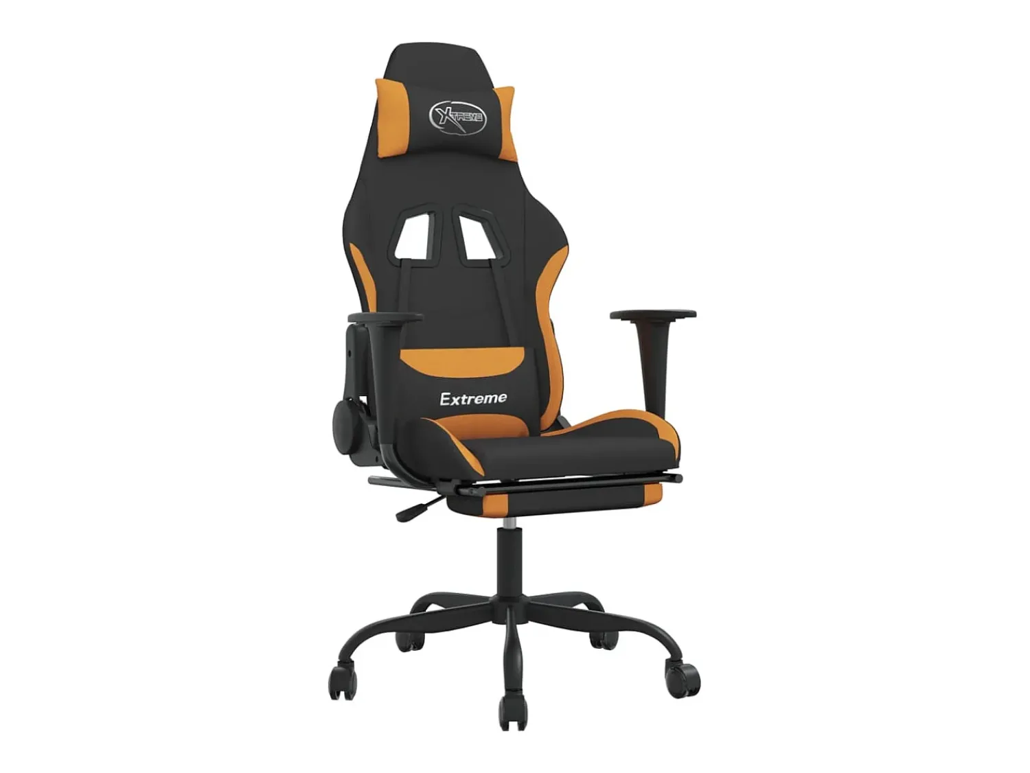 Poltrona|vidaxl Cadeira de gaming com apoio de pés tecido preto e laranja Cor de laranja