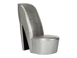 New vidaxl Cadeira estilo sapato de salto alto couro artificial Prateado