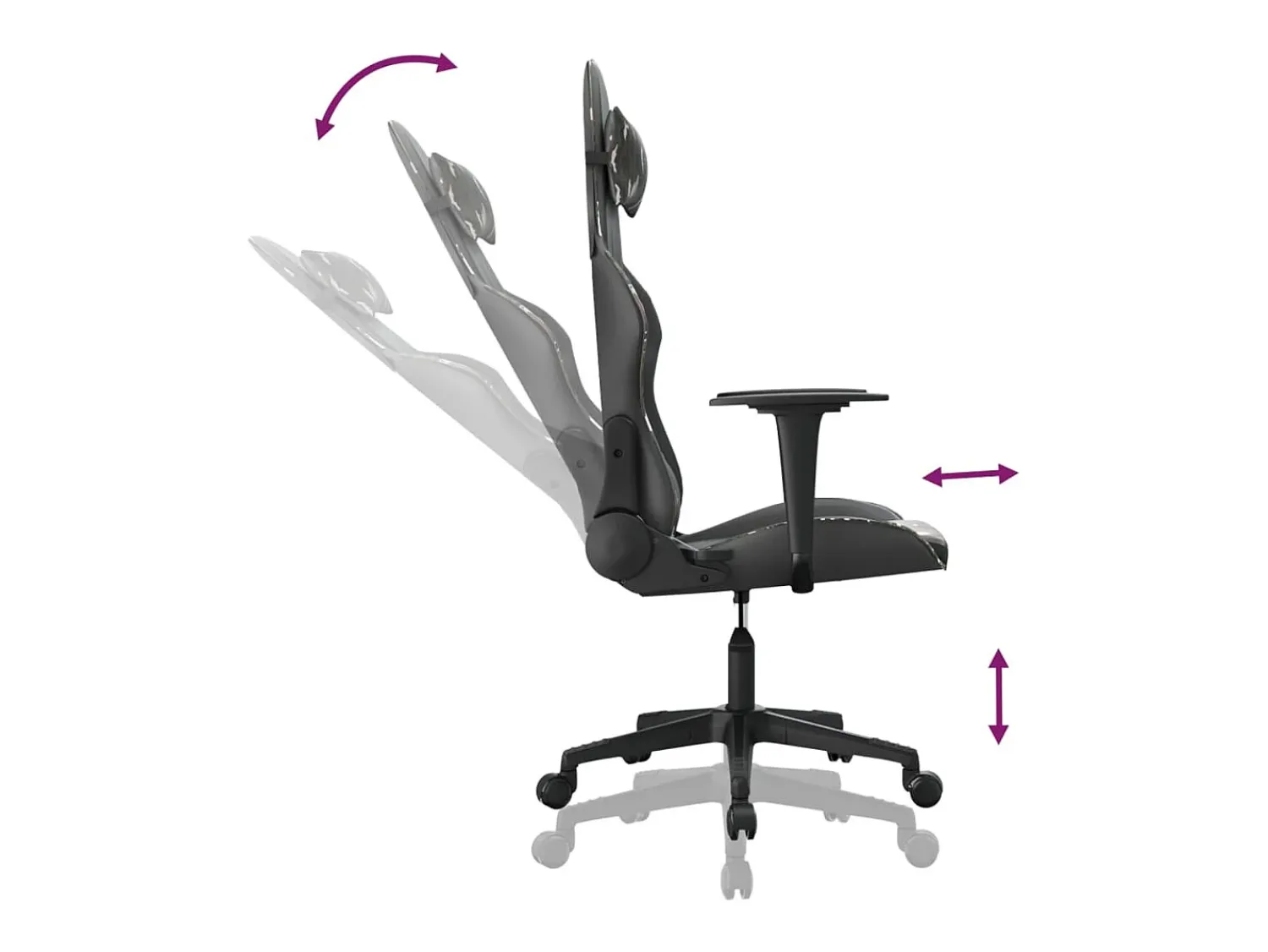 vidaxl Cadeira gaming couro artificial preto e camuflado^ Poltrona