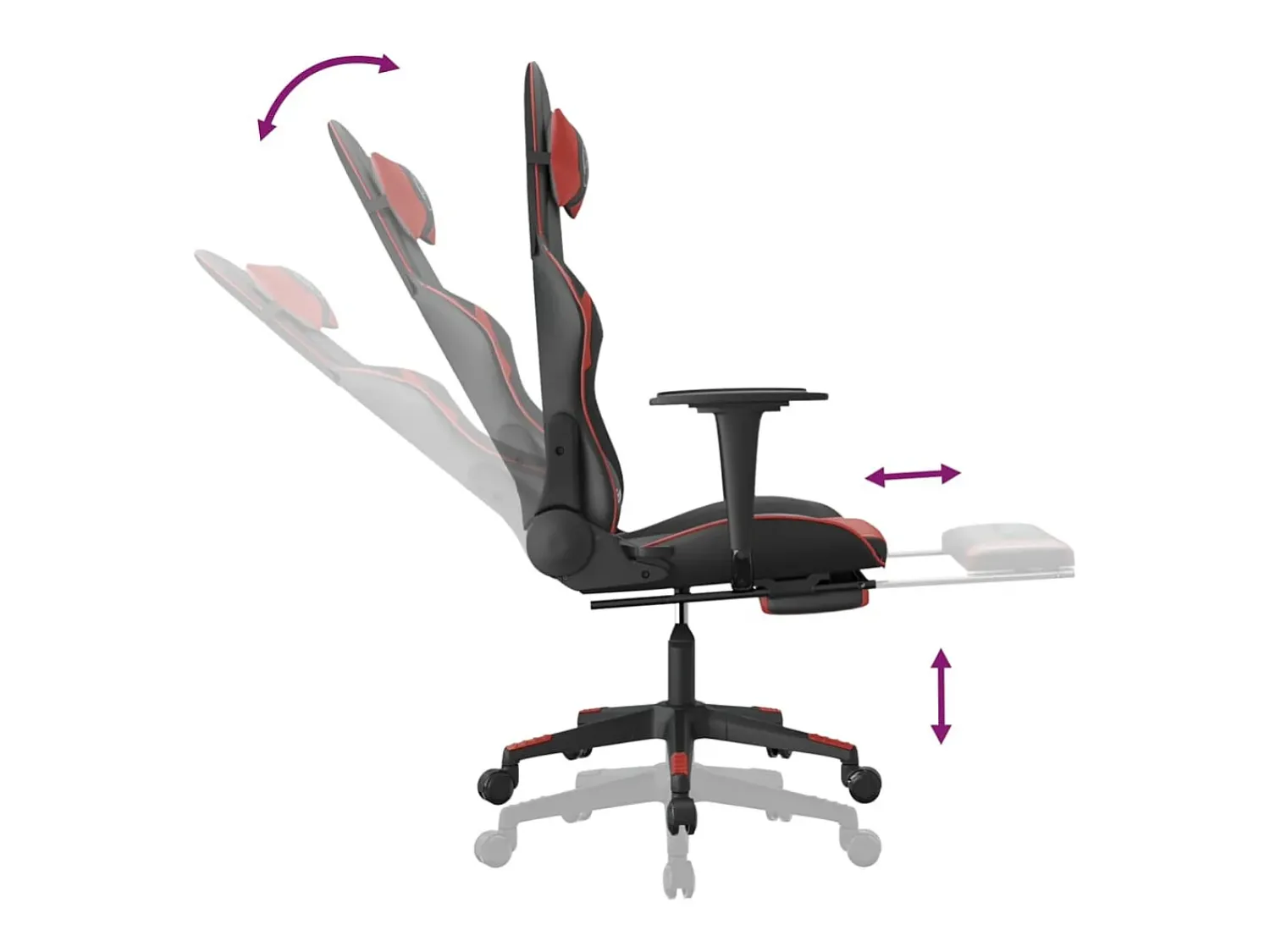 Online vidaxl Cadeira gaming massagem + apoio couro art. preto/ tinto Vermelho
