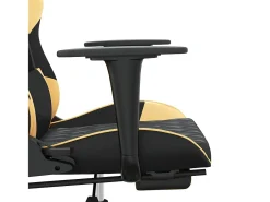 vidaxl Cadeira gaming massagens c/ apoio pés couro artif. Ouro/Preto Dourado