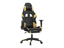 vidaxl Cadeira gaming massagens c/ apoio pés couro artif. Ouro/Preto Dourado