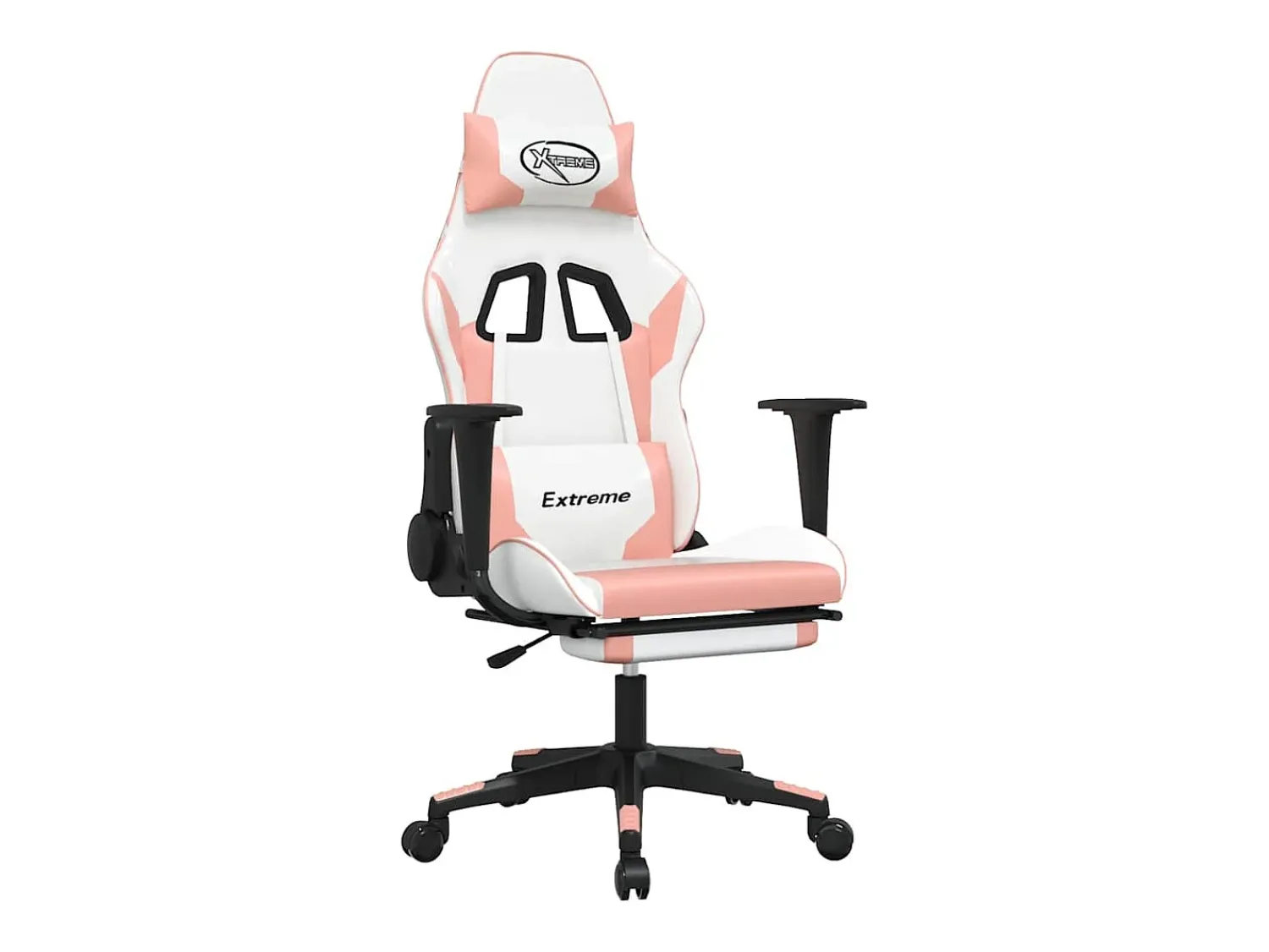 Poltrona*vidaxl Cadeira gaming massagens c/ apoio pés couro artif. branco/ Rosa