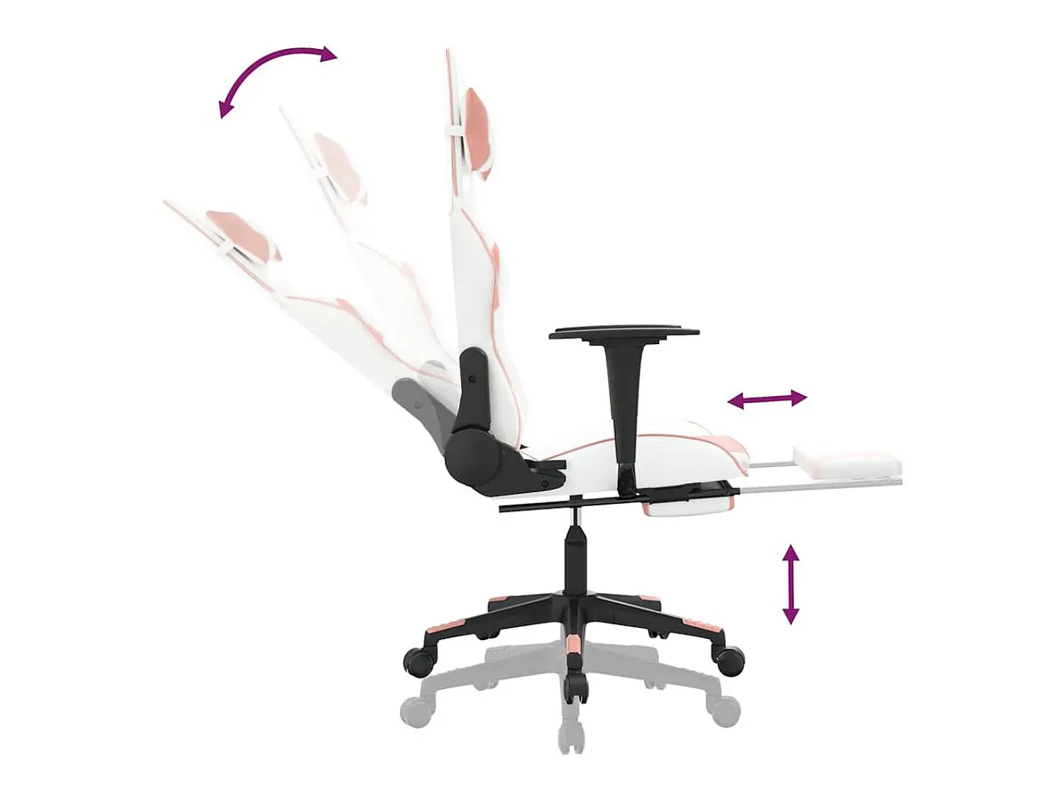 Poltrona*vidaxl Cadeira gaming massagens c/ apoio pés couro artif. branco/ Rosa