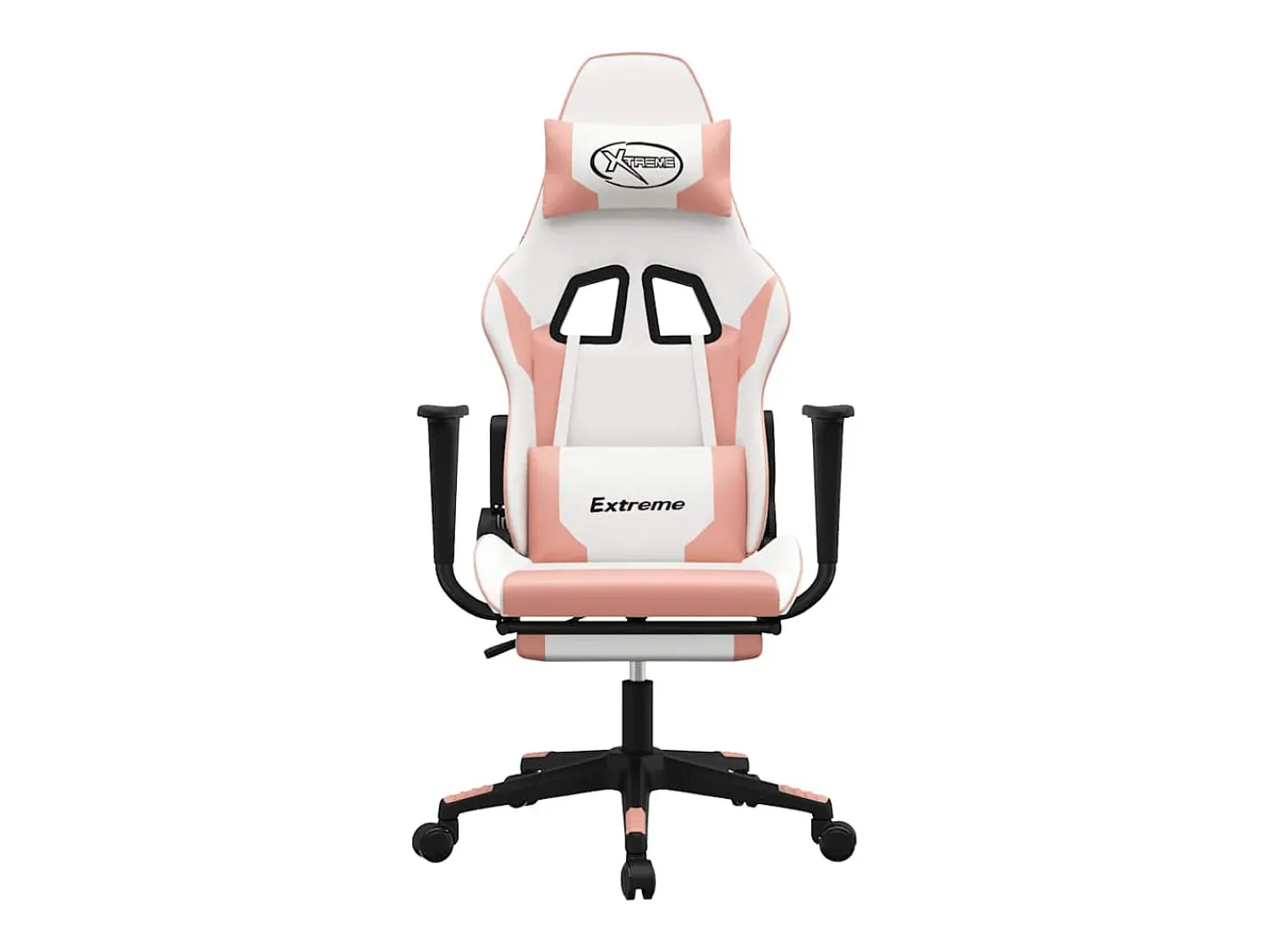 Poltrona*vidaxl Cadeira gaming massagens c/ apoio pés couro artif. branco/ Rosa