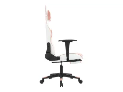 Poltrona*vidaxl Cadeira gaming massagens c/ apoio pés couro artif. branco/ Rosa