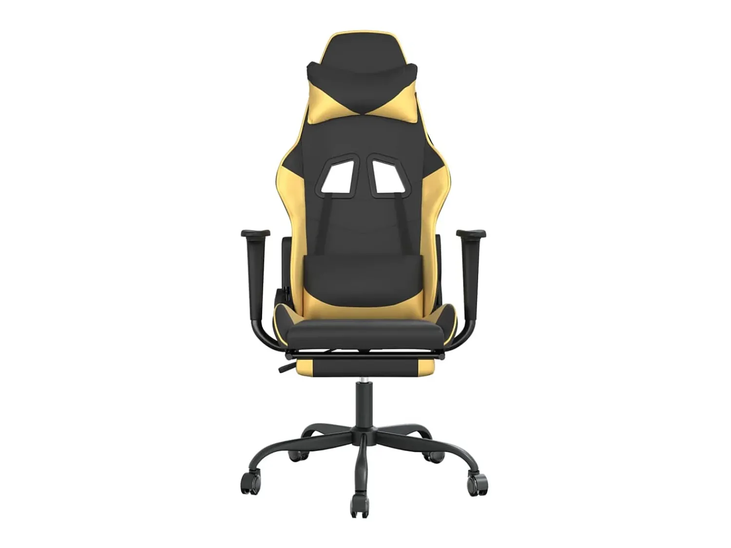 Poltrona*vidaxl Cadeira gaming massagens c/ apoio pés couro artif. Ouro/Preto Dourado