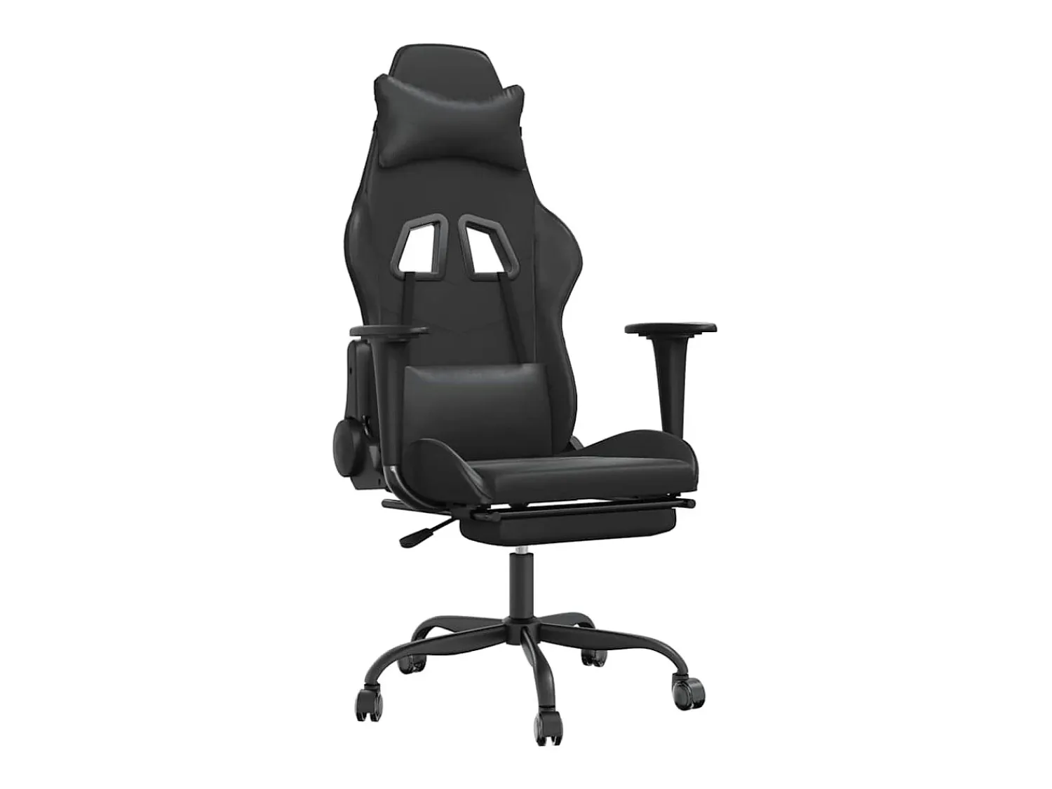 Poltrona|vidaxl Cadeira gaming massagens c/ apoio pés couro artif. Preto