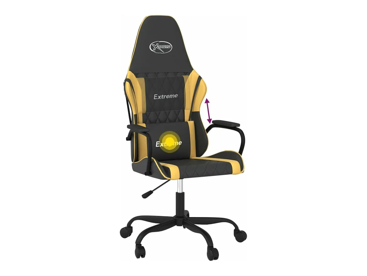 Poltrona|vidaxl Cadeira gaming massagens couro artificial preto e Dourado