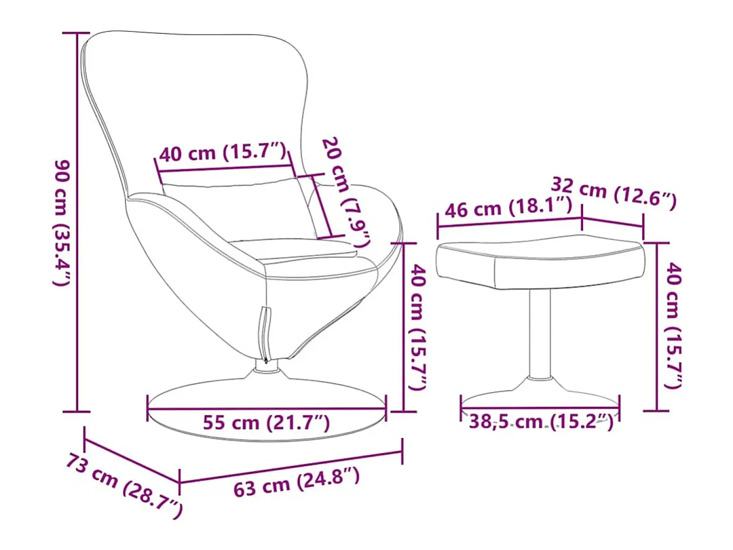 Cadeira Relax | Cadeira com Puff 63x73x90 cm Veludo SHL297162^ Poltrona