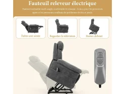 Online DripeX Cadeira relax de veludo cotelê com elevador elétrico, controle remoto, bolso lateral, regulável 90°-160°, Carga máxima de 150 kg, Cinza Cinzento