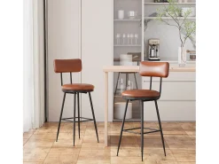Banco* cadeiras de bar modernas com encosto, couro sintético marrom, estrutura de metal, assento com 65 cm de altura Castanho