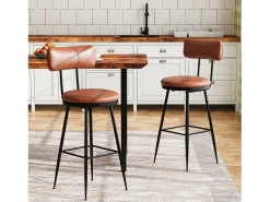 Banco* cadeiras de bar modernas com encosto, couro sintético marrom, estrutura de metal, assento com 65 cm de altura Castanho
