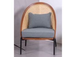 Poltrona|Nest Dream Cadeirão retro vintage em madeira de nogueira e rotim natural - Robín - Noz Natural escuro