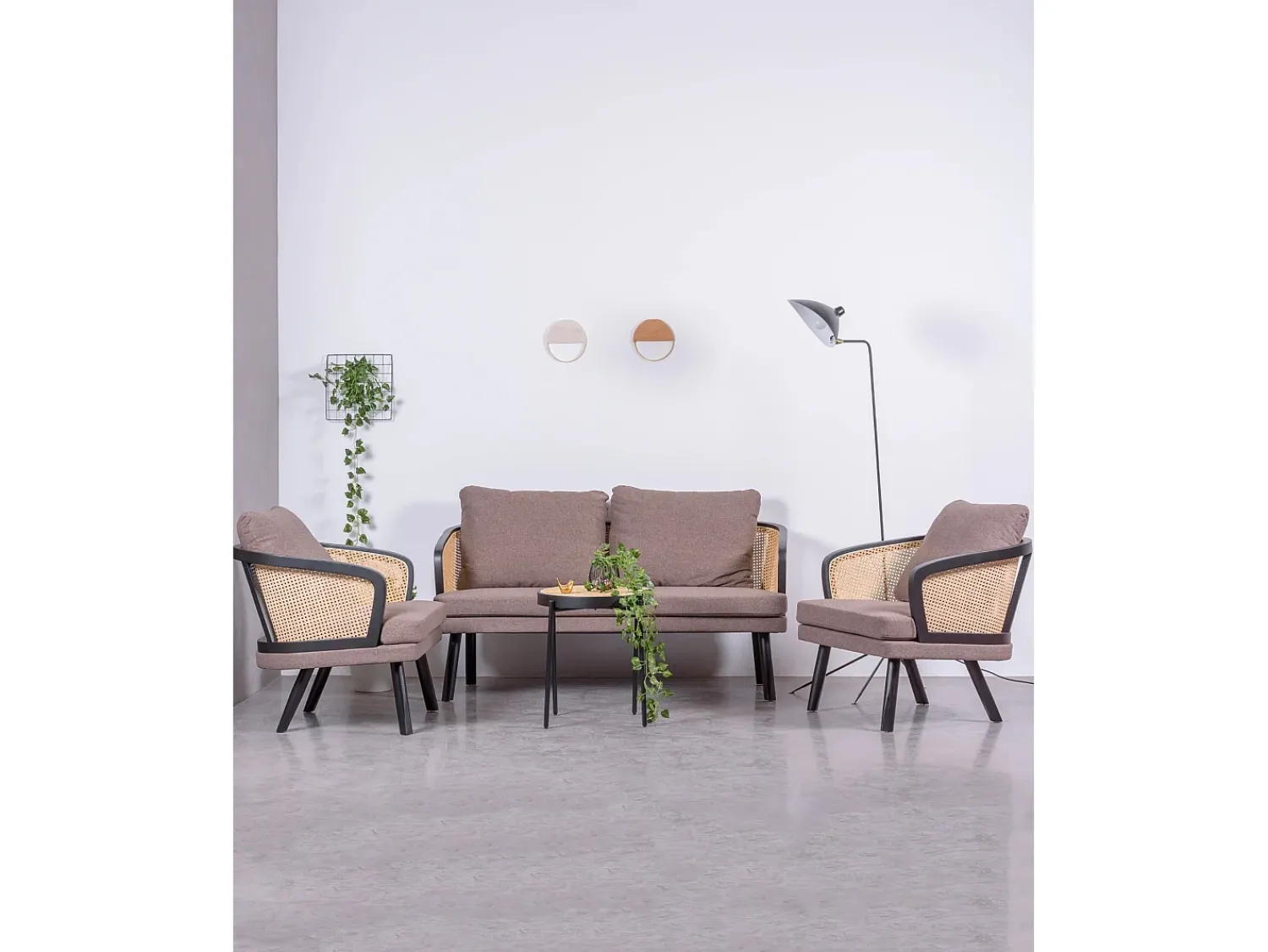 Outlet Nest Dream Cadeirão retro vintage em rotim natural e almofada de algodão - Leeds - Preto