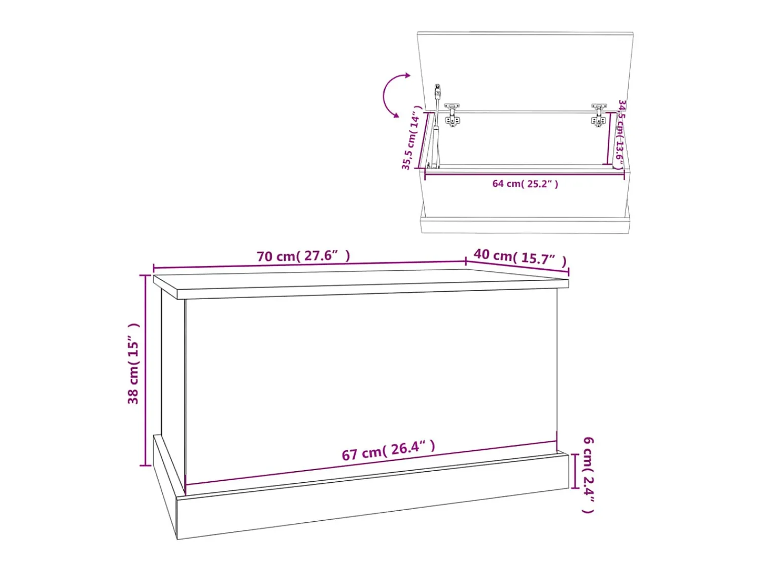 vidaxl Caixa de arrumação 70x40x38 cm derivados madeira cinza cimento Cinzento