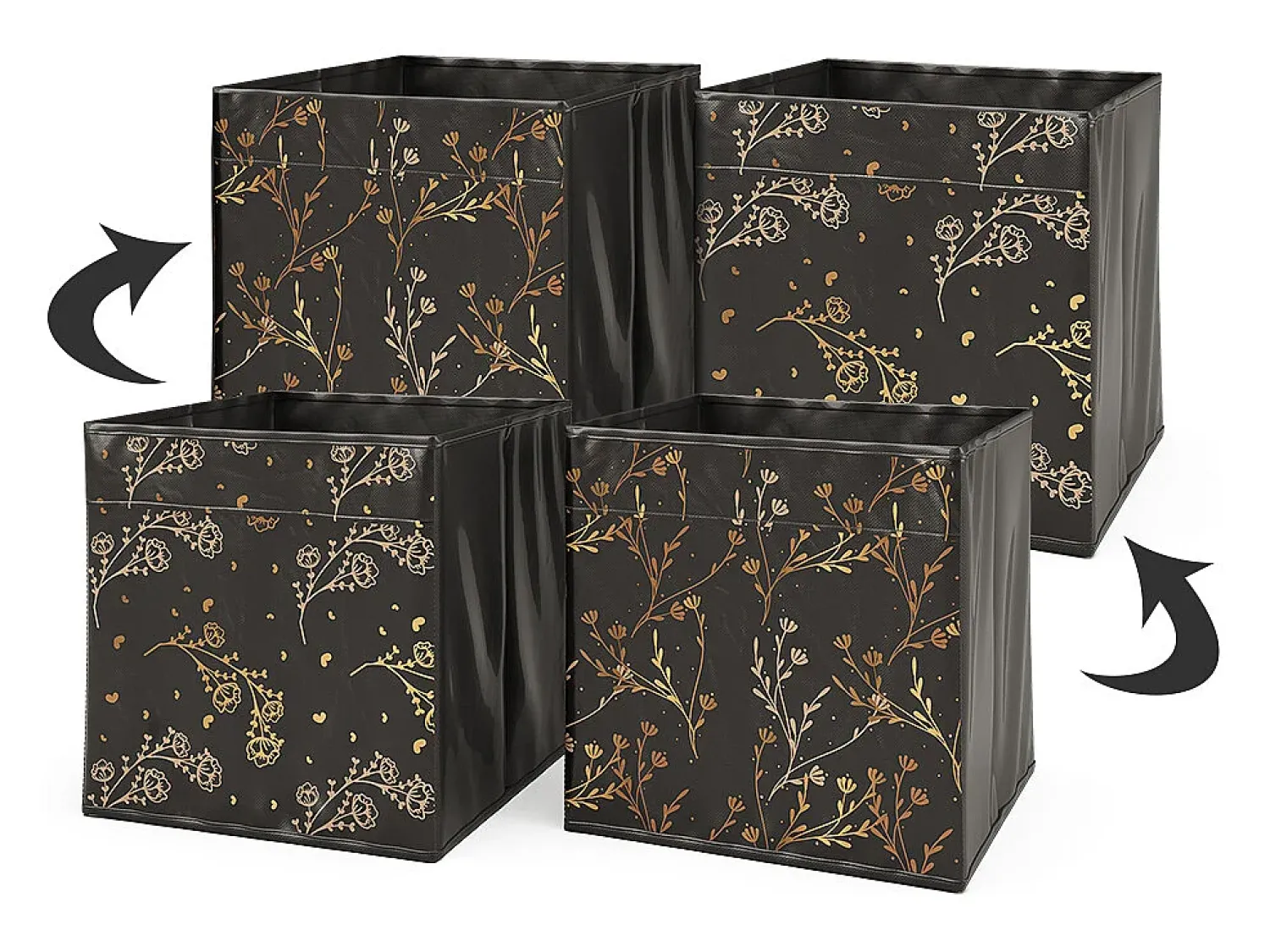 New Vicco Caixa dobrável /dourado (floral) 30x30x30 Preto