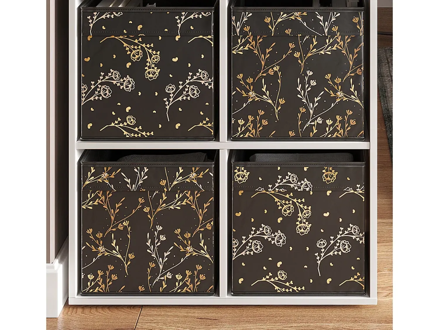 New Vicco Caixa dobrável /dourado (floral) 30x30x30 Preto