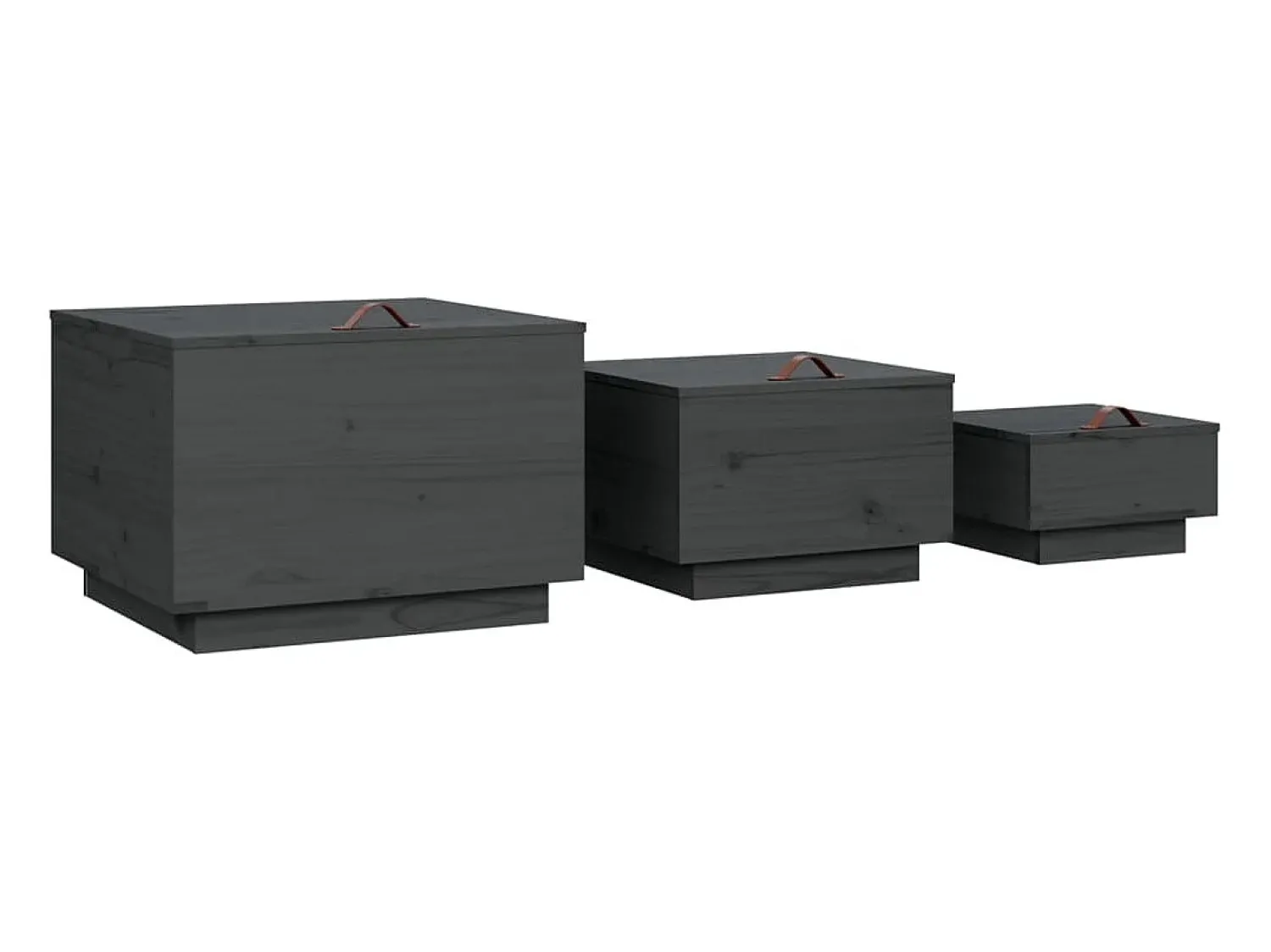 vidaxl Caixas de arrumação com tampas 3 pcs pinho maciço cinza^ Acessórios De Arrumação