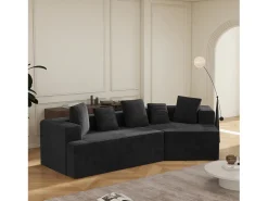 Sofá|KOMHTOM Cama acolchoada para adulto 180 x 1427 cm, sem cabeceira, com faixa LED (monocromática), base com suspensão hidráulica, bege. Preto