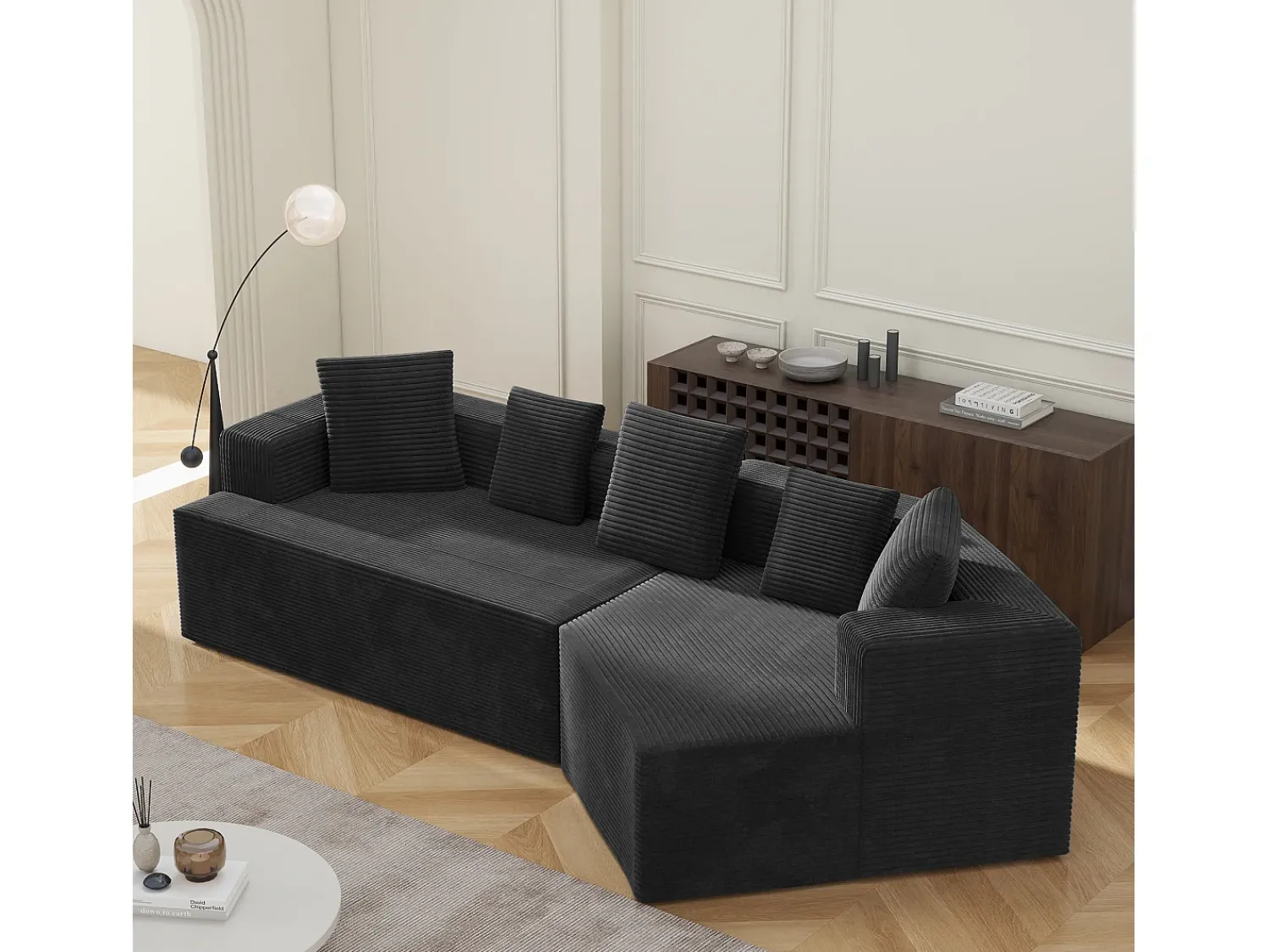 Sofá|KOMHTOM Cama acolchoada para adulto 180 x 1427 cm, sem cabeceira, com faixa LED (monocromática), base com suspensão hidráulica, bege. Preto