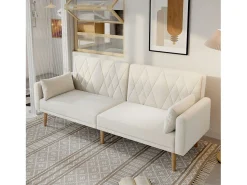 Sofá*KOMHTOM Cama acolchoada para adulto 180 x 1440 cm, sem cabeceira, com faixa LED (monocromática), base com suspensão hidráulica, . Bege