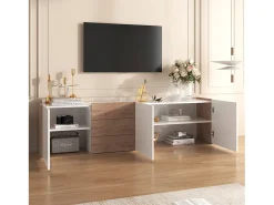 KOMHTOM Cama acolchoada para adulto 180 x 353 cm, sem cabeceira, com faixa LED (monocromática), base com suspensão hidráulica, bege.^ Móvel De Tv