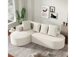 KOMHTOM Cama acolchoada para adulto 180 x 1424 cm, sem cabeceira, com faixa LED (monocromática), base com suspensão hidráulica, bege.^ Sofá