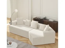 Sofá|KOMHTOM Cama acolchoada para adulto 180 x 1425 cm, sem cabeceira, com faixa LED (monocromática), base com suspensão hidráulica, bege. Branco