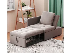 Hot Cama estofada, sofá-cama, sofá multifuncional 3 em 1 em linho, ajustável Cinzento