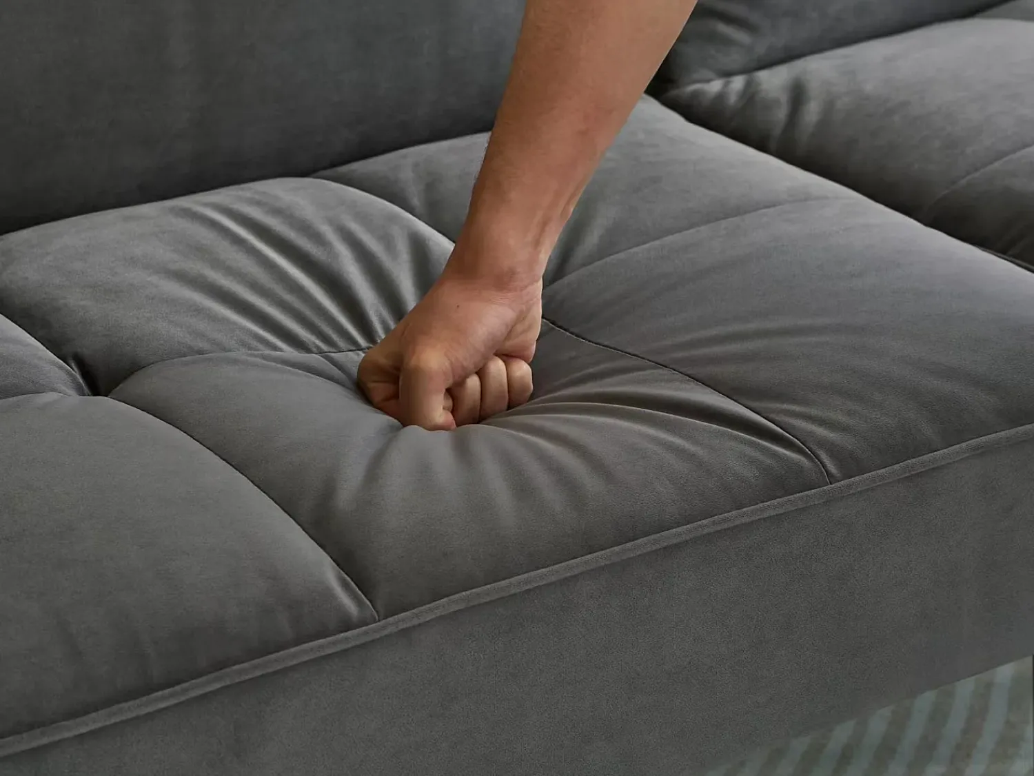 New ModernLuxe Canapé 2 em 1 ajustável – 2 lugares – Veludo – Cinza Cinzento