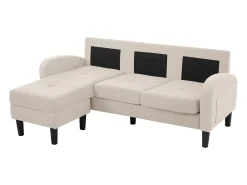 Sofá*ModernLuxe Canapé d'angle avec méridienne - 3 places - tissu en coton et lin - Beige Bege