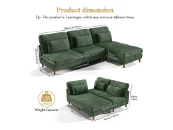 Sofá|DripeX Canapé de canto reversível em veludo cotelê - 2 lugares + méridienne - - 256 x 160 x 88 cm Verde