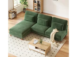 Sofá|DripeX Canapé de canto reversível em veludo cotelê - 2 lugares + méridienne - - 256 x 160 x 88 cm Verde