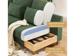 Sofá|DripeX Canapé de canto reversível em veludo cotelê - 2 lugares + méridienne - - 256 x 160 x 88 cm Verde