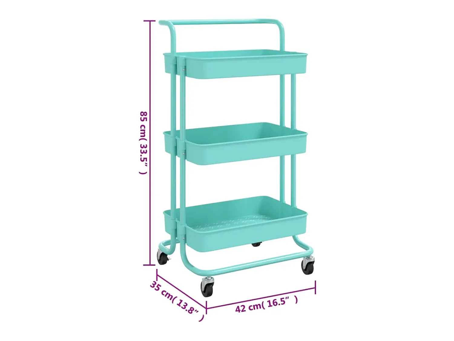 vidaxl Carrinho cozinha 3 prateleiras ferro/ABS 42x35x85 cm turquesa^ Móvel De Arrumação