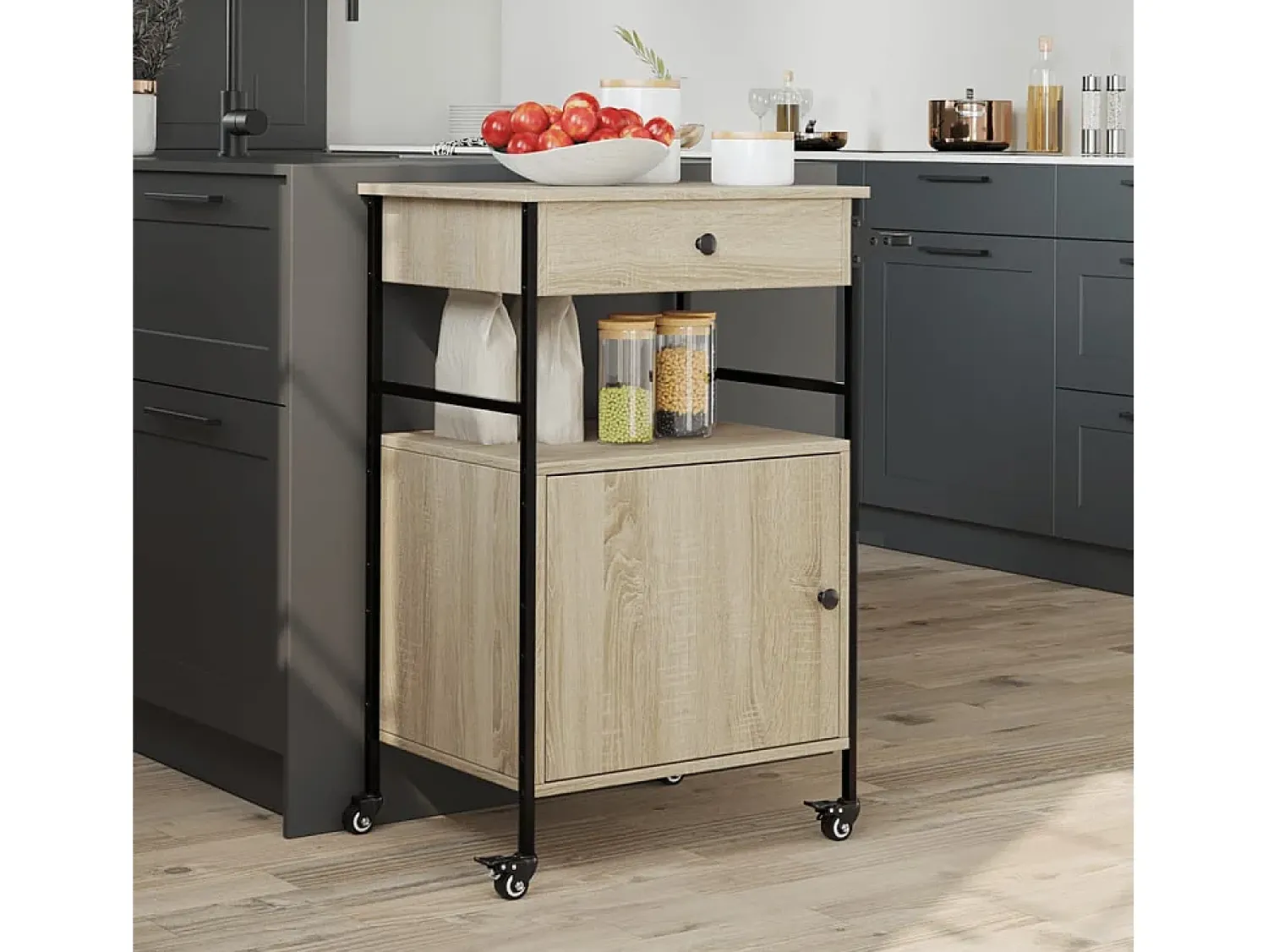 Móvel De Arrumação|vidaxl Carrinho cozinha 56x43x89,5 cm deriv. madeira carvalho sonoma Natural claro