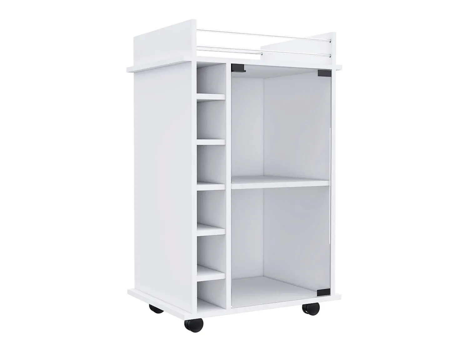 Acessórios De Arrumação|Acessório Vinho E Bar*TuHome Carrinho de bar Dukat em melamina com 6 prateleiras para garrafas, 3 prateleiras e 4 rodas, , 89 cm X 55 cm X 41.5 cm Branco