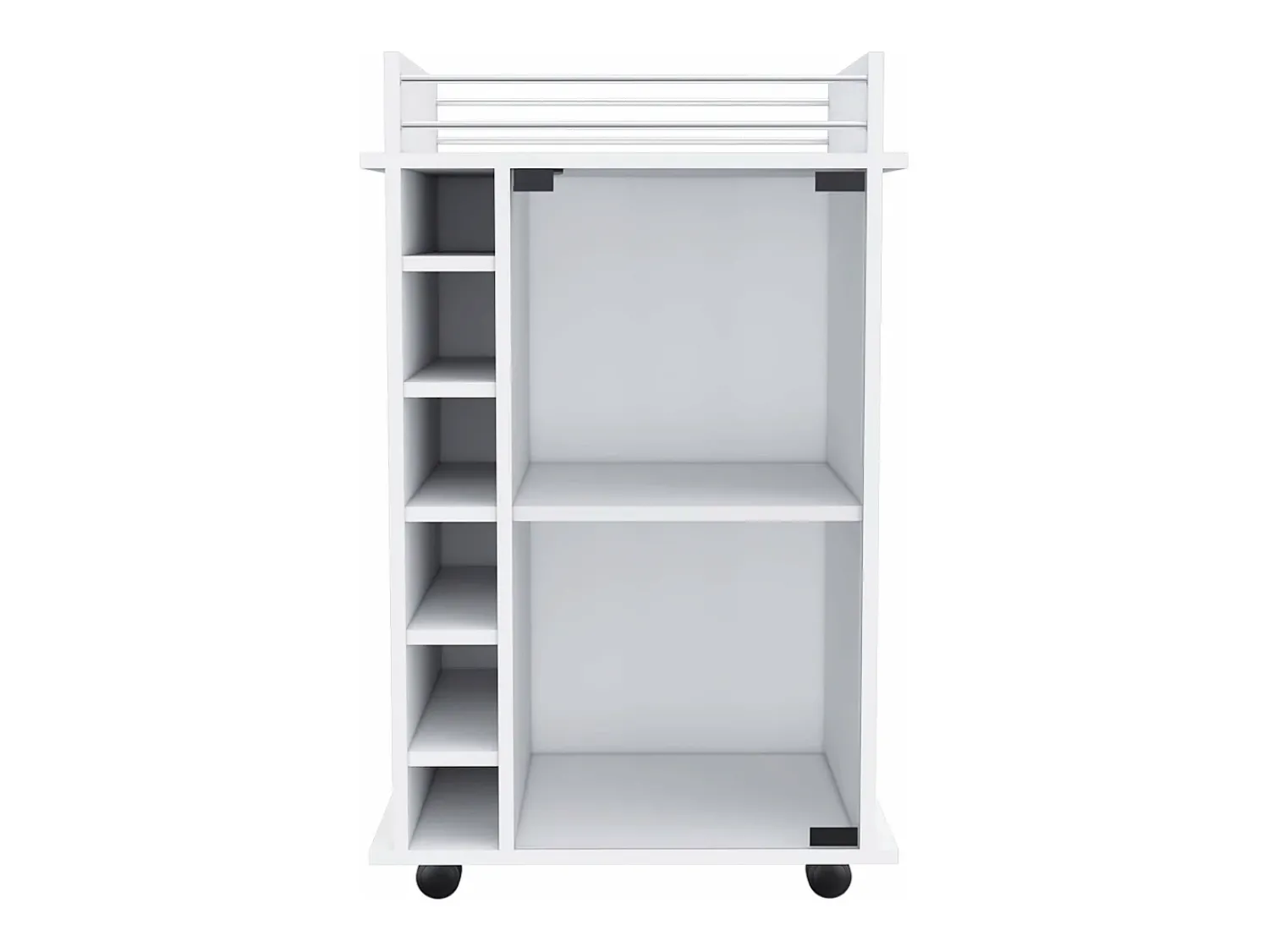 Acessórios De Arrumação|Acessório Vinho E Bar*TuHome Carrinho de bar Dukat em melamina com 6 prateleiras para garrafas, 3 prateleiras e 4 rodas, , 89 cm X 55 cm X 41.5 cm Branco