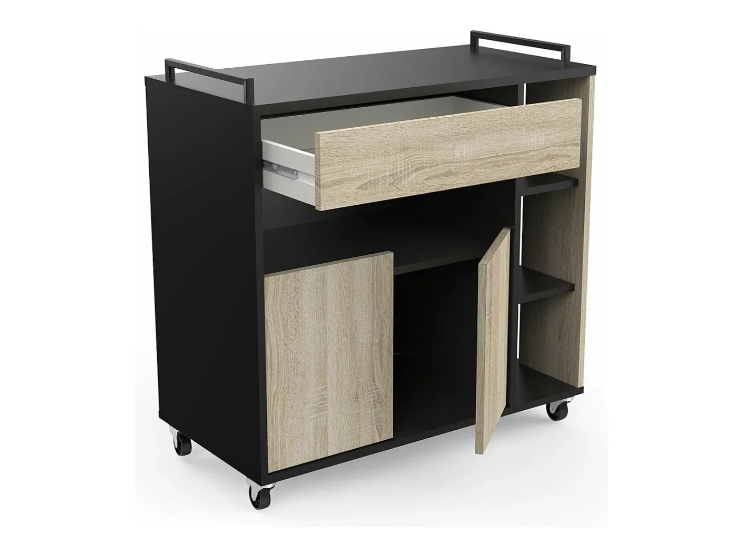 Calicosy Carrinho de Cozinha AMBIHOME SIDE Carvalho/Preto C78xP40xA79cm^ Móvel De Arrumação
