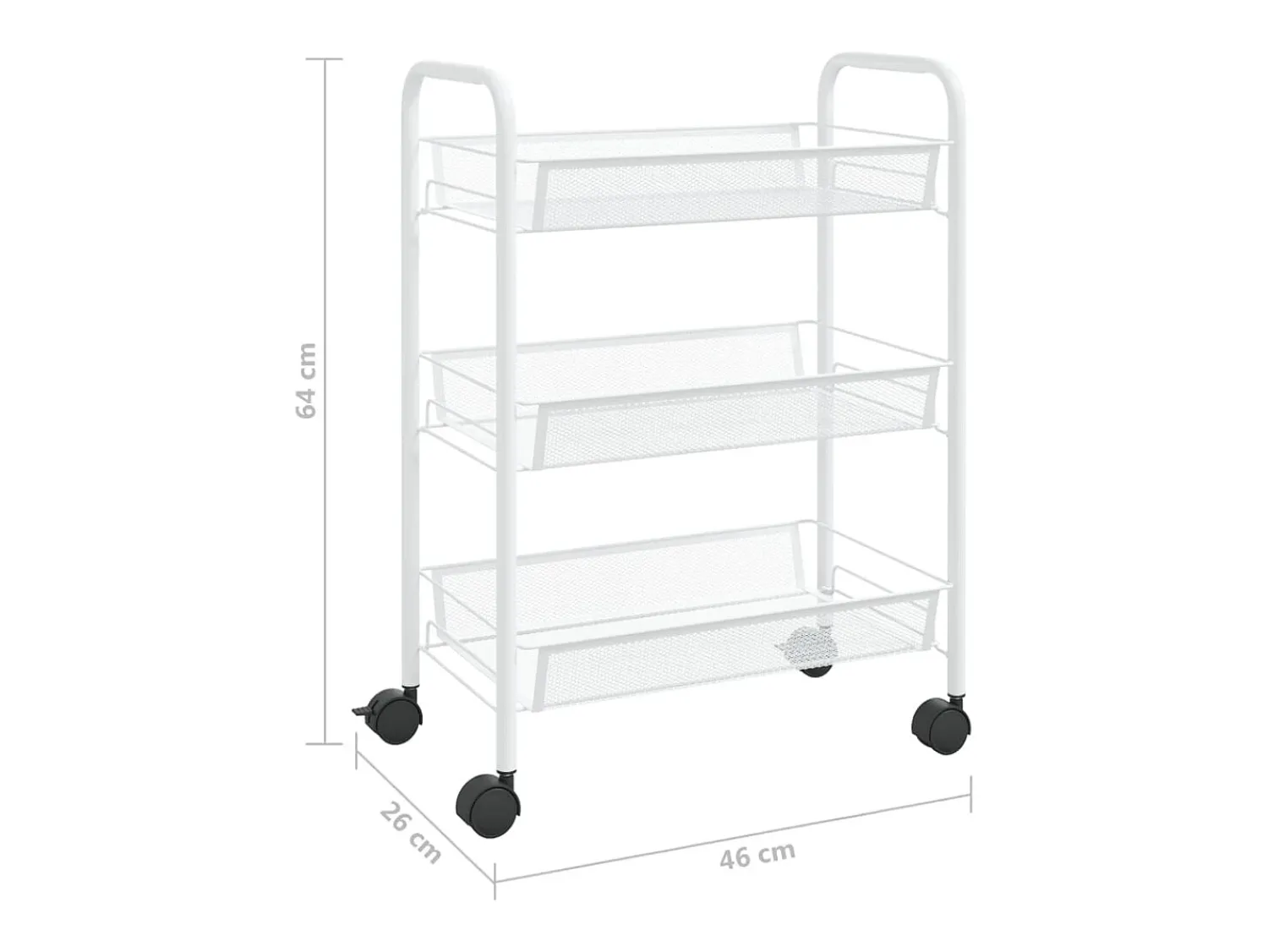 Móvel De Arrumação|vidaxl Carrinho de cozinha com 3 prateleiras ferro 46x26x64 cm Branco
