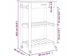 Móvel De Arrumação*vidaxl Carrinho de cozinha MONZA 60x40x88,5 cm madeira de pinho maciça Natural claro